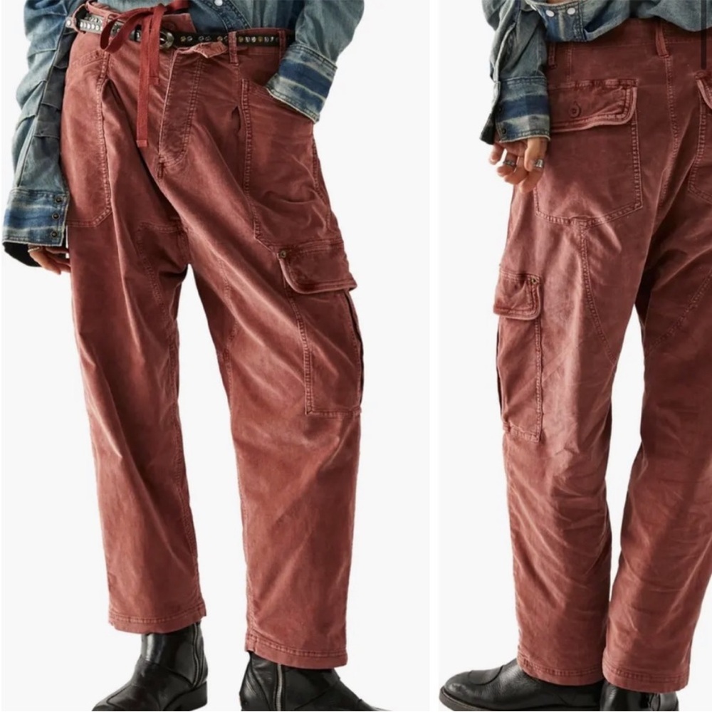 Free People Bay to Breakers Corduroy Button Closure Pants in Rosey Copper